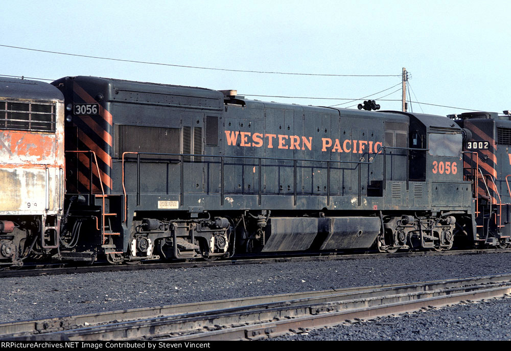 Western Pacific U30B #3056 here restricted to "B" unit status